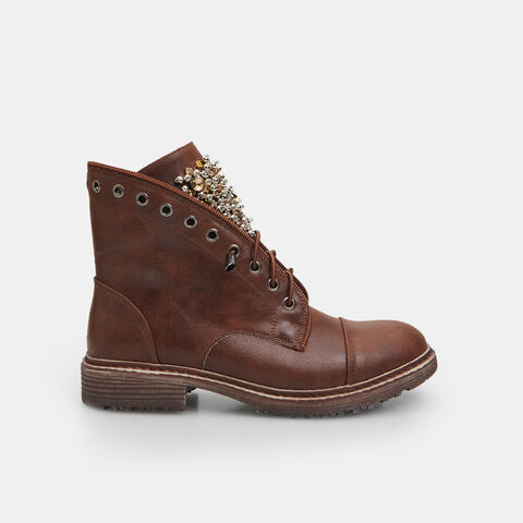 Botas militares para mujer con tachuelas, Marrón Botas militares para mujer con tachuelas, Marrón